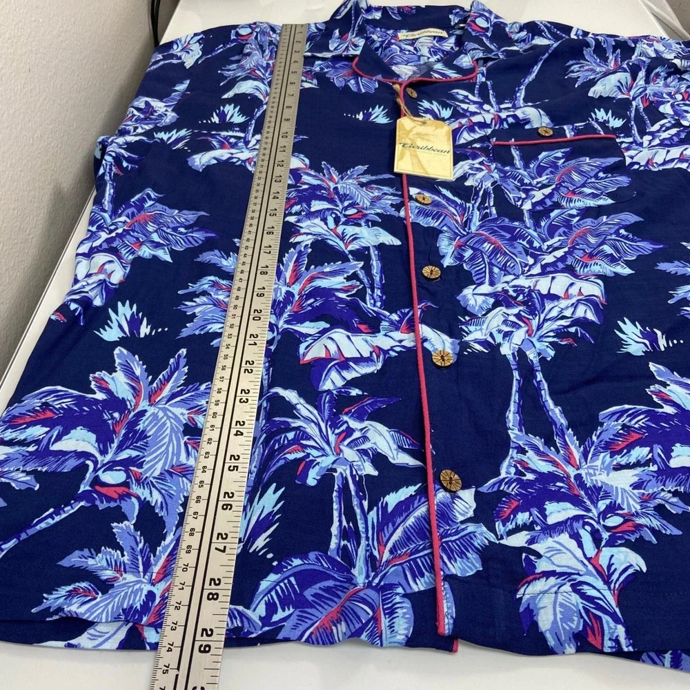 Caribbean Mens Large Tropical Palm Tree‎ Pajama Hawaiian Blue Button Up New